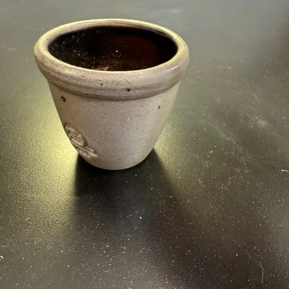 Rowe Pottery Works Miniature Crock Small Grey Blue Heart Salt Glaze 1995